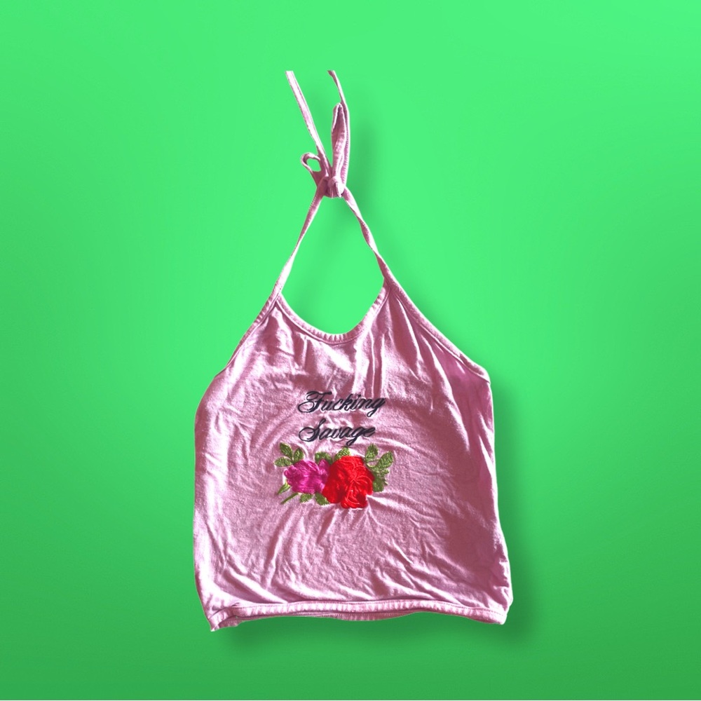 Omighty Fucking Savage embroidered halter top